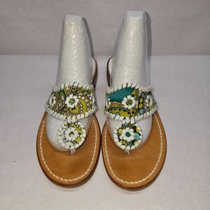 Jack Rogers Vera Bradley White Whip Stitch Leather Thong Sandals Size 9